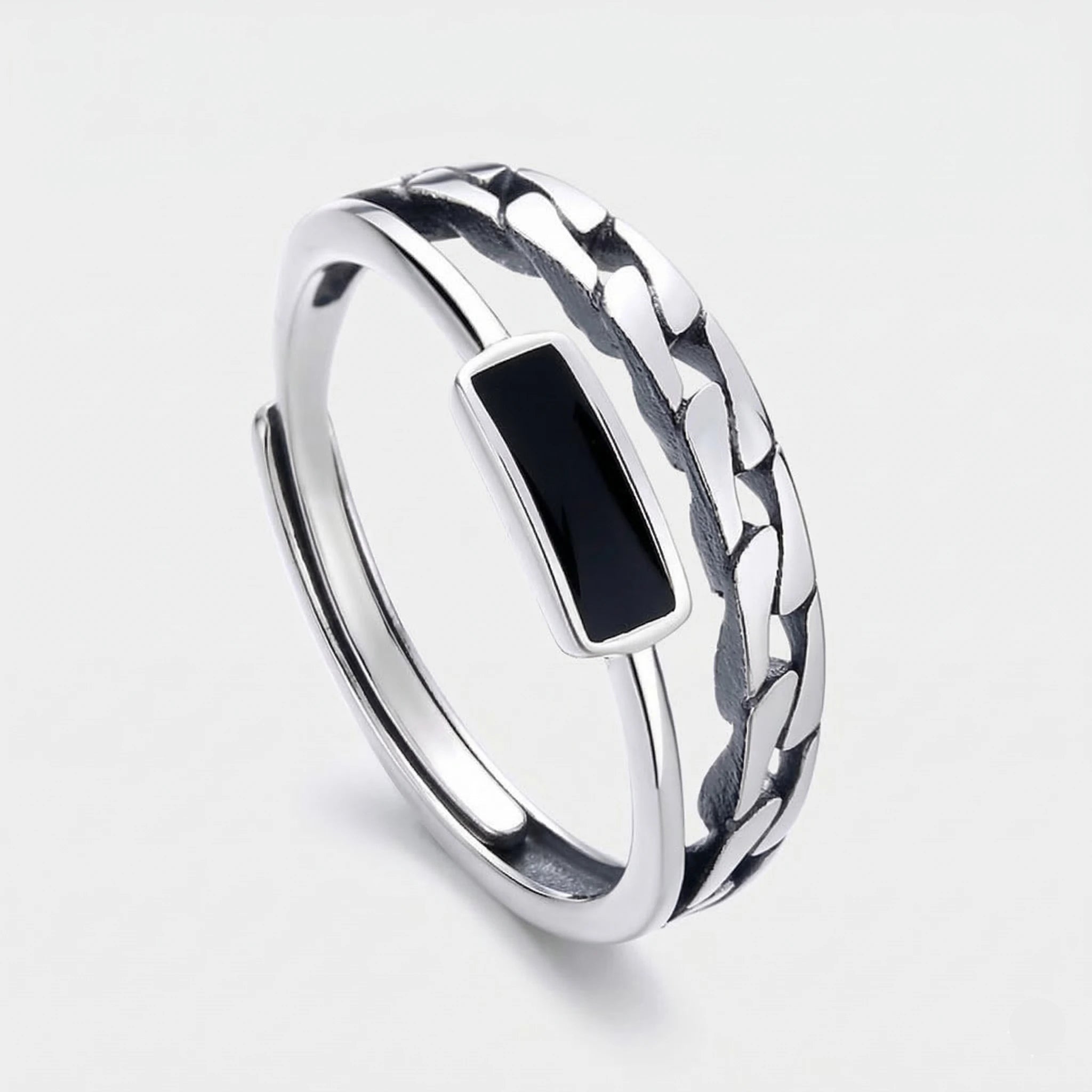 BOUJISPHERE - CHAIN & AGATE RING - SILVER