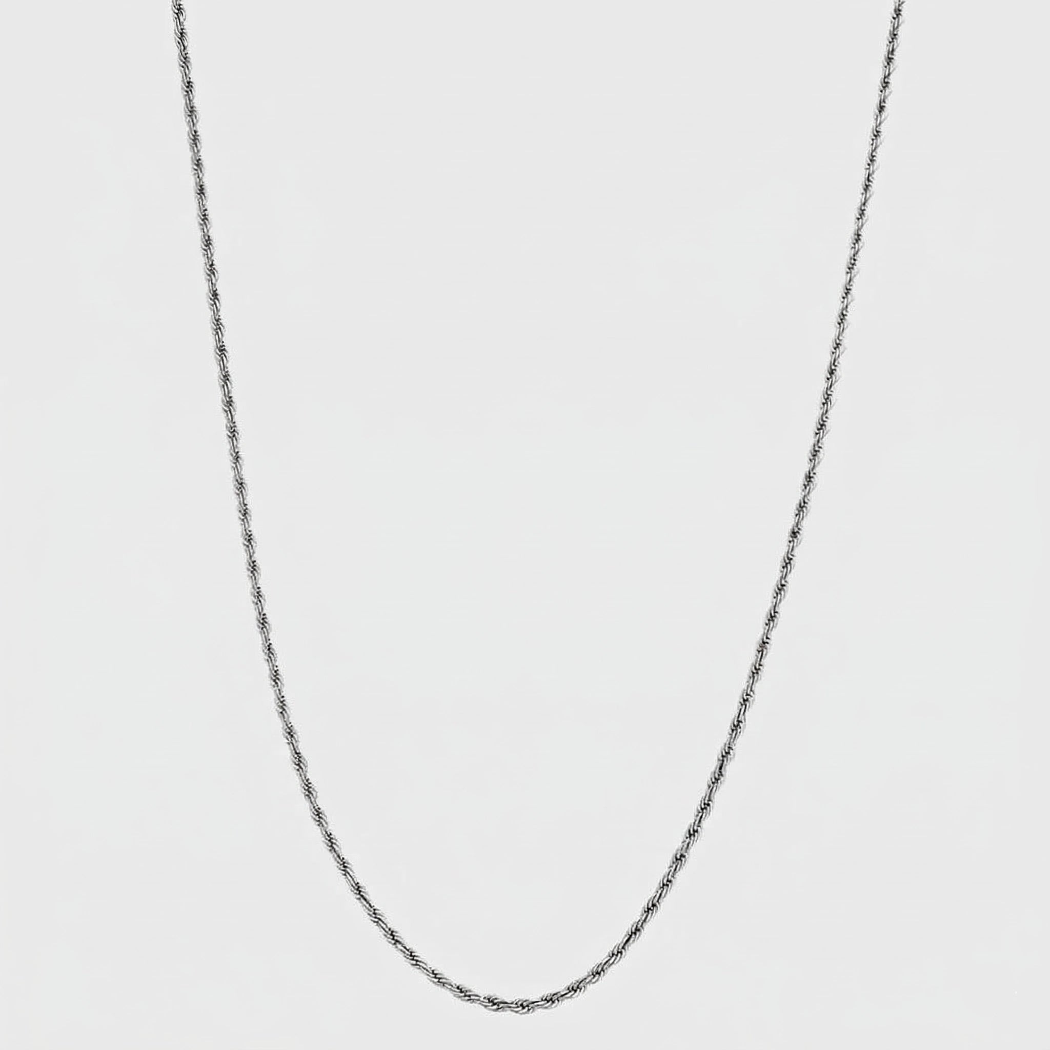 Silver rope chain, 3mm on a light gray background