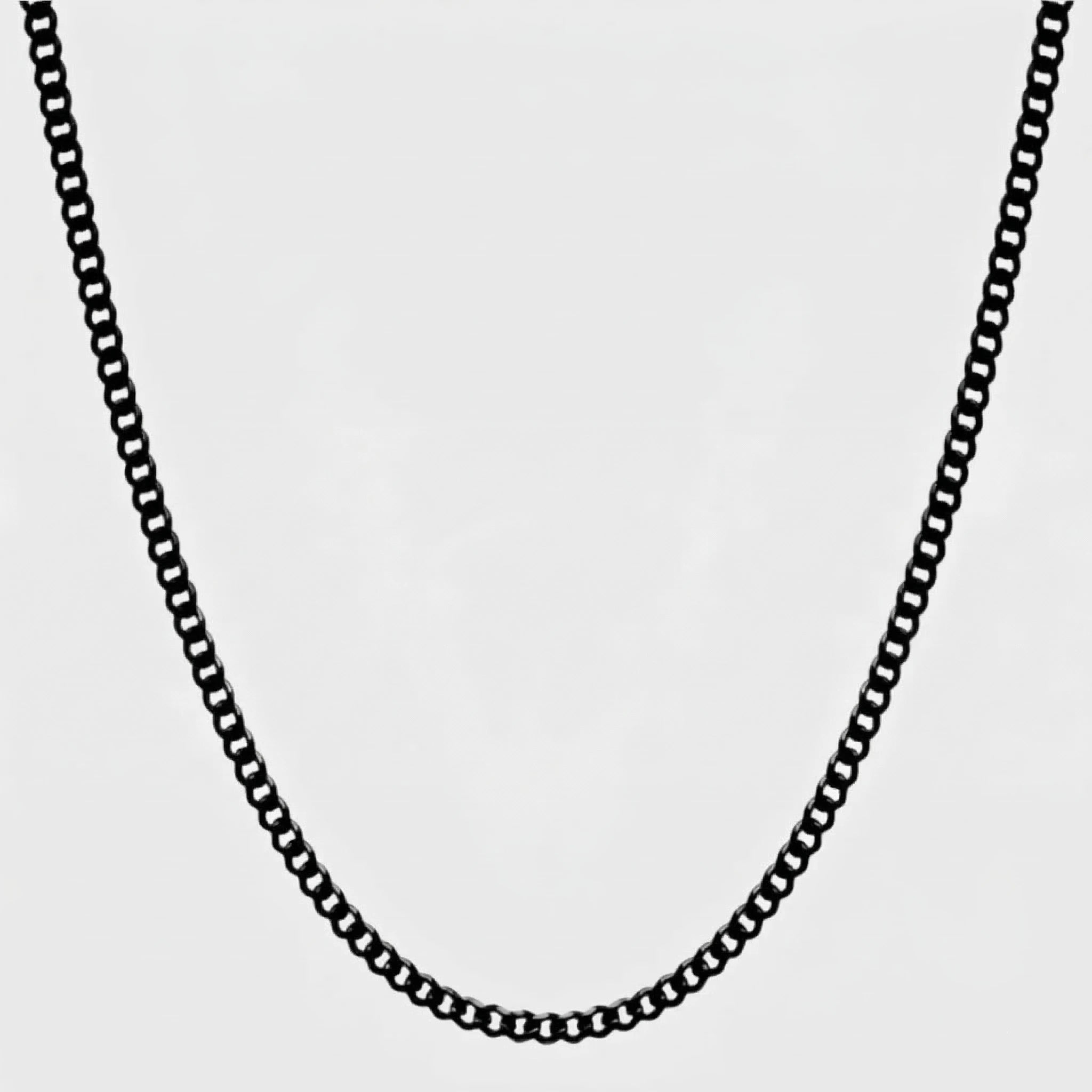 Black Cuban chain, 3mm on a light gray background