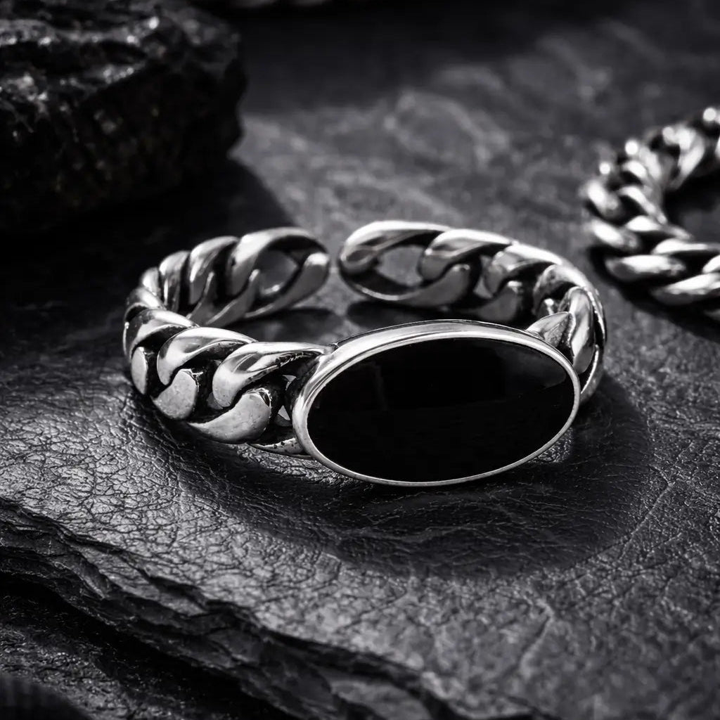 Agate Link Chain Ring