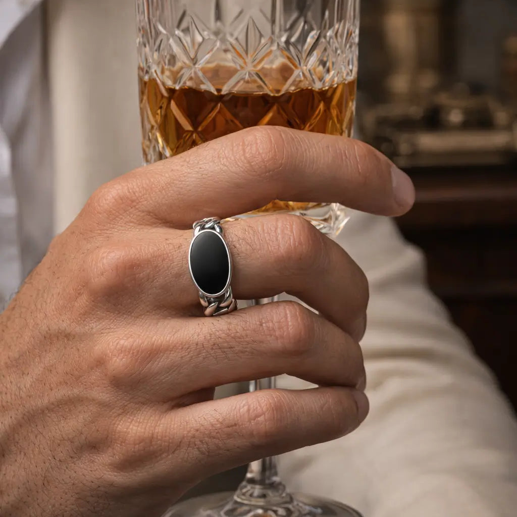 AGATE LINK CHAIN RING