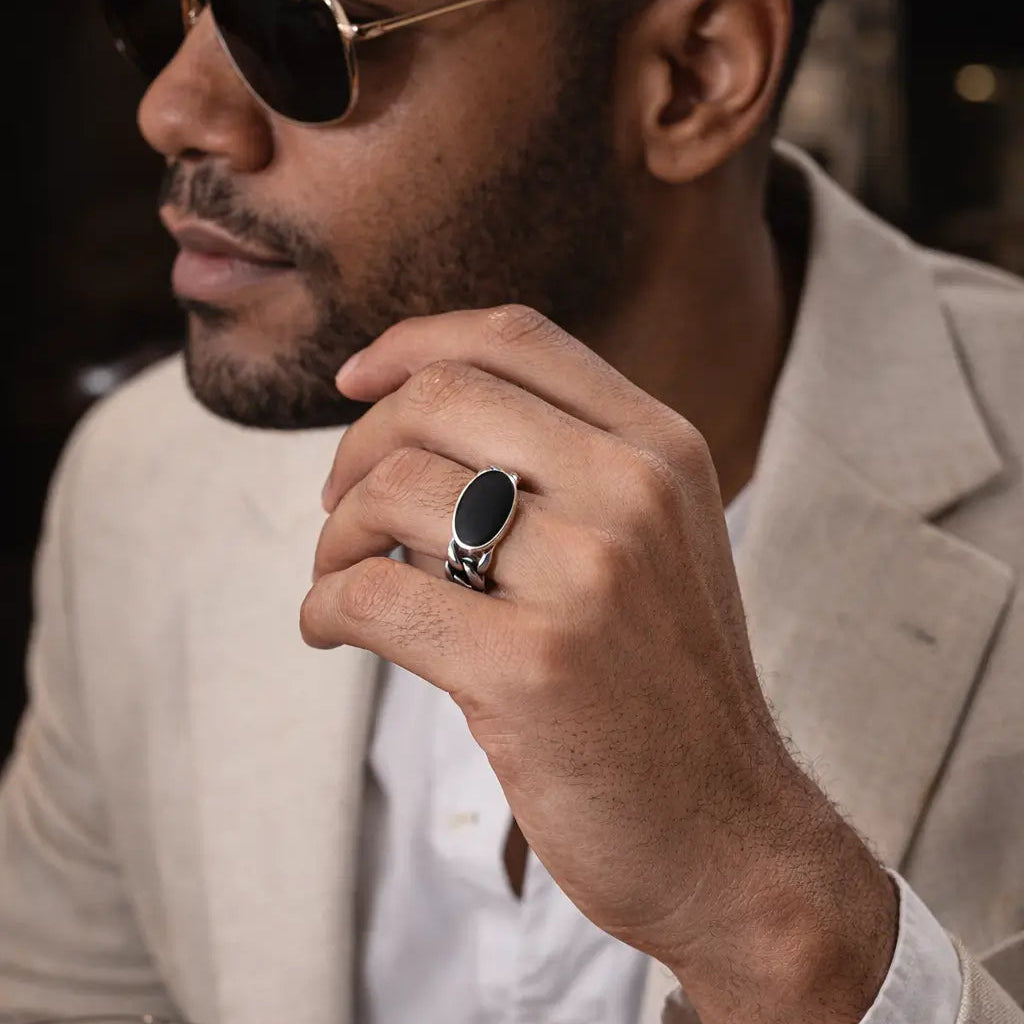 Agate Link Chain Ring