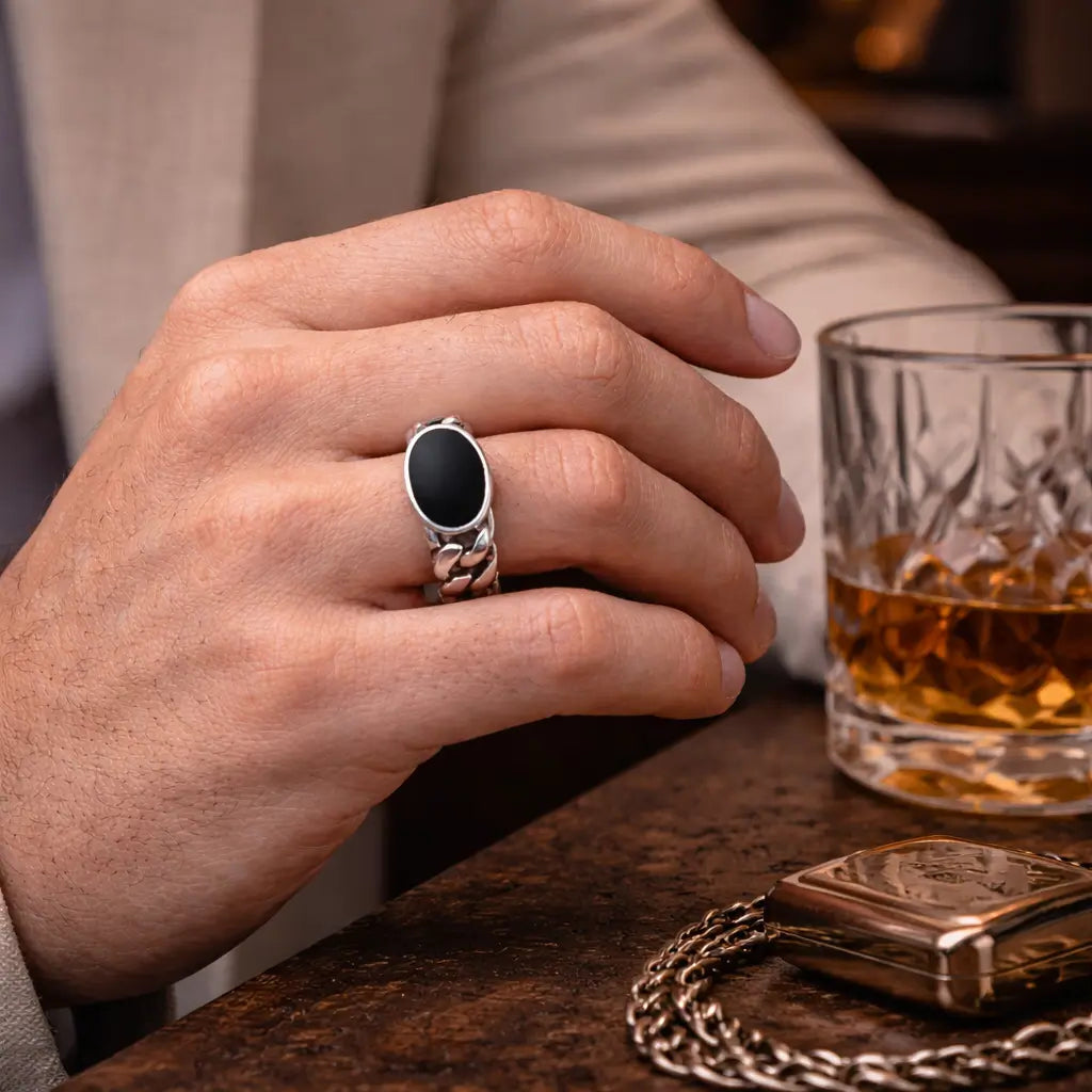 AGATE LINK CHAIN RING