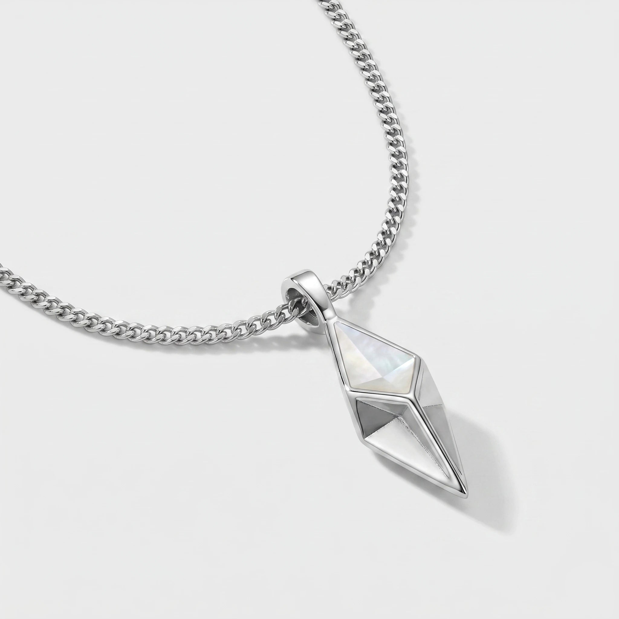 Silver titanium steel geometric diamond pendant necklace for men, minimalist luxury design