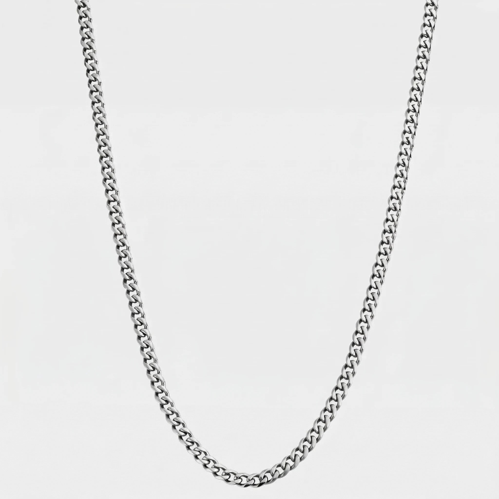 Silver Cuban chain, 3mm on a white background