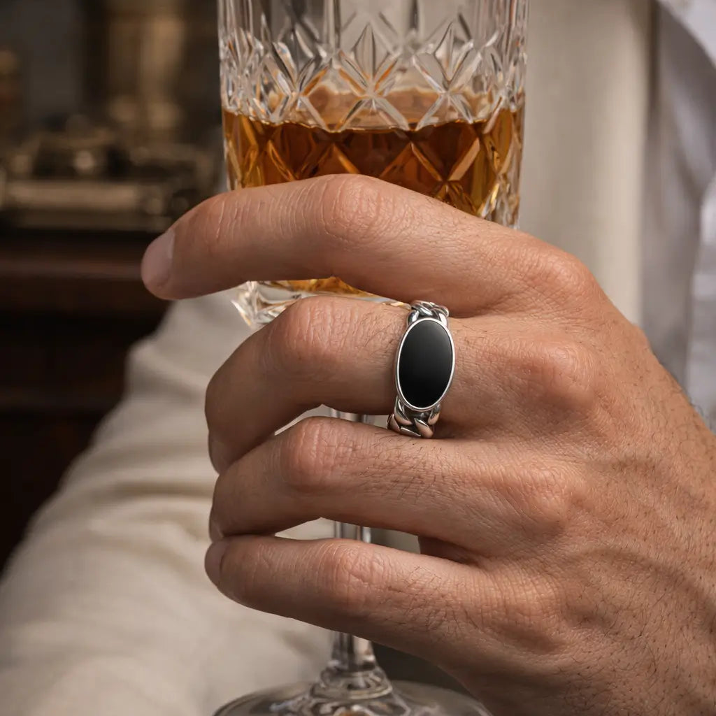 Agate Link Chain Ring