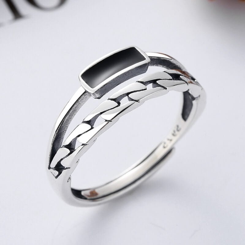 CHAIN & AGATE RING - SILVER - Boujisphere